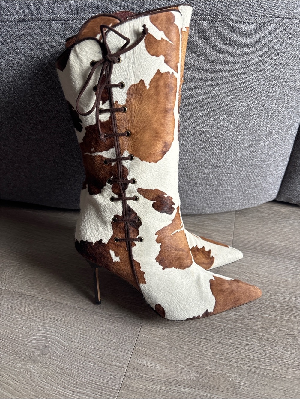 Manolo Blahnik Vintage Italian Pony Hair Lace-Up Boot Heels - IT 39 - Picture 4 of 9